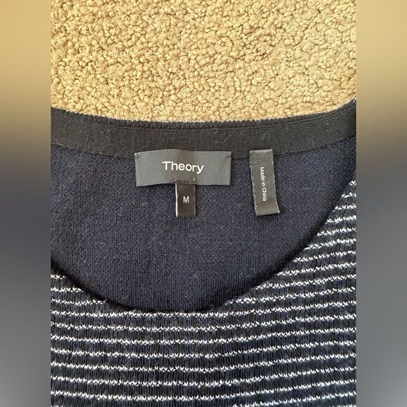 Theory Stretch Wool Midi Dress Koldeen O Noble Stripe In Midnight Size M - Picture 5 of 8